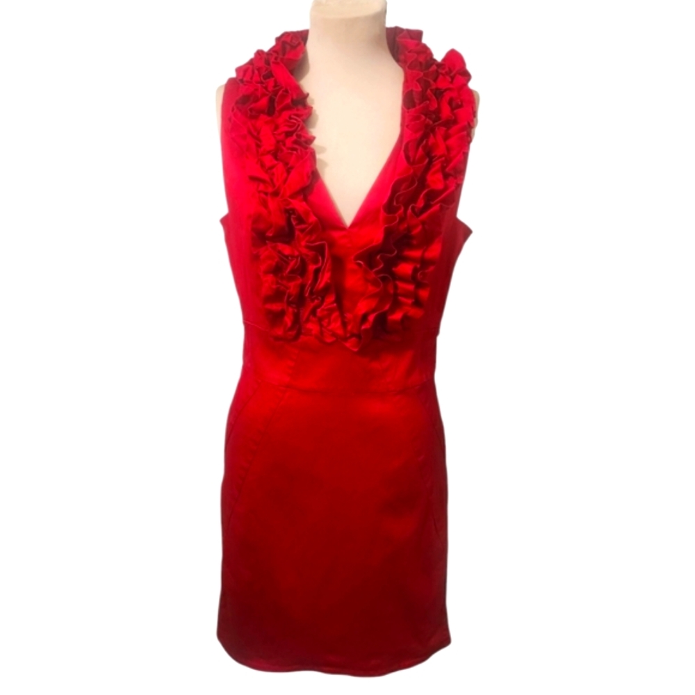 TED BAKER Red Ruffle Sleeveless Sheath Dress - Size 10 - Picture 4 of 14